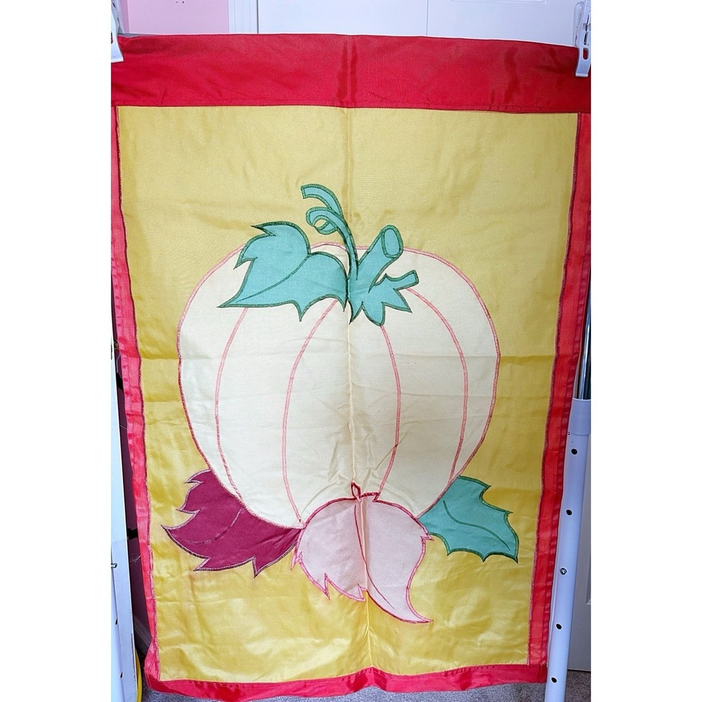 Pumpkin With Three Leaves On A Yellow Background Flag. 27" W By 39" L